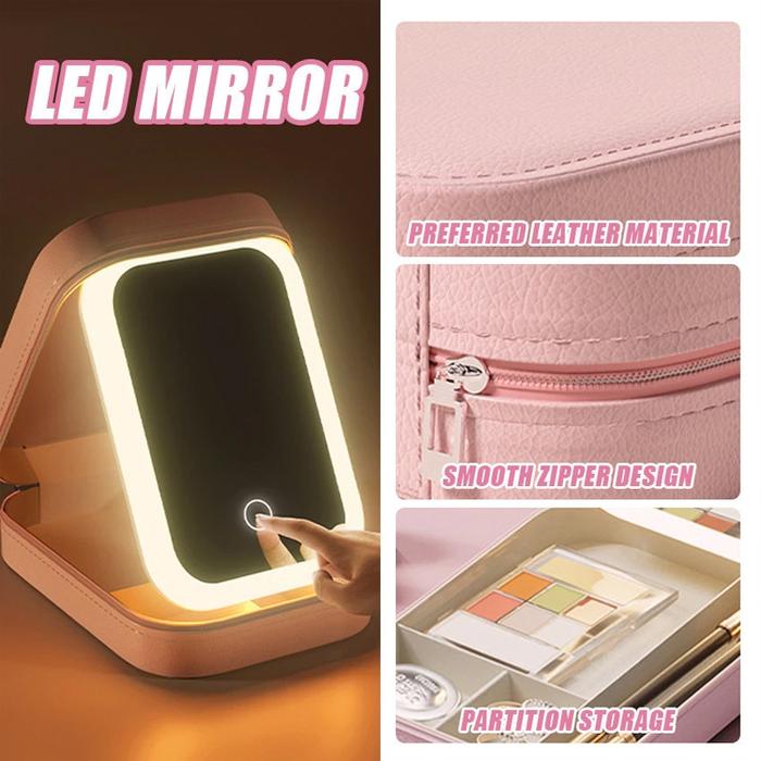 Kotak Penyimpanan Kosmetik Cermin Rias Dengan Lampu Led