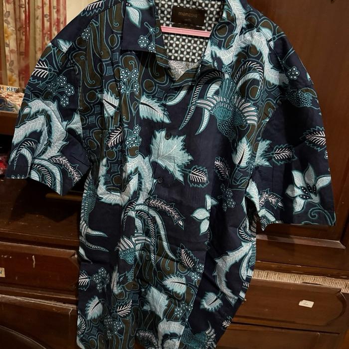 Kemeja Batik Manzone Comfort Fit Navy Size XL Original