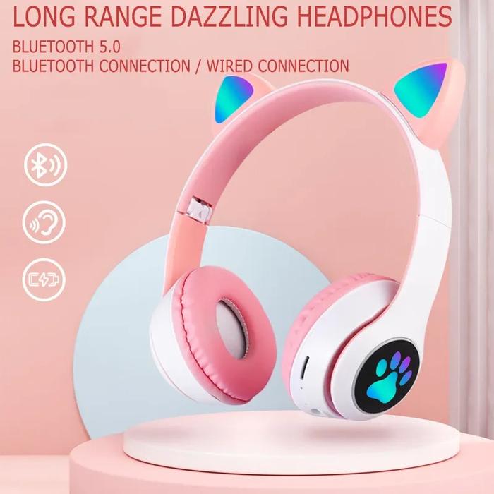 WM Handphone BT MZ 023 LED Model Telinga Kucing / Headphone Bluetooth Gaming Cat Ears Wireless Light