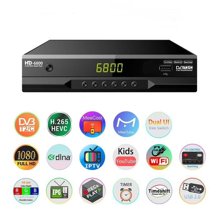 New DVB T2 DVB-C HEVC 265 Digital TV Tuner DVB-T2 H.265 HD Decoder