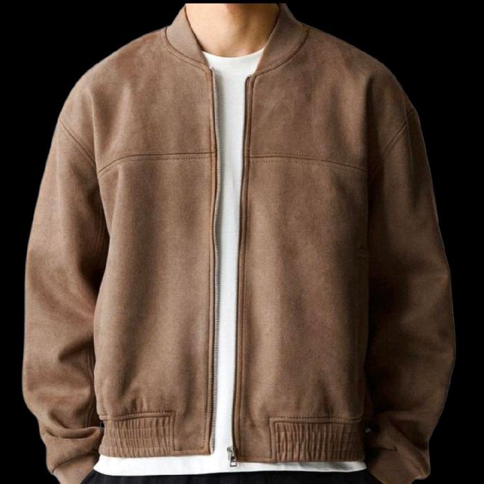 Jaket Bomber Pull and Bear Suede Imitasi Original Cokelat