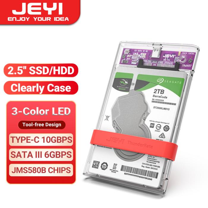 JEYI 2.5" Hard Drive Enclosure Clearly Case USB 10Gbps to SATA