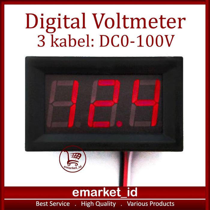 Digital Voltmeter LED DC 0-100V 3 Kabel / 0.56 inch Volt Meter Wire