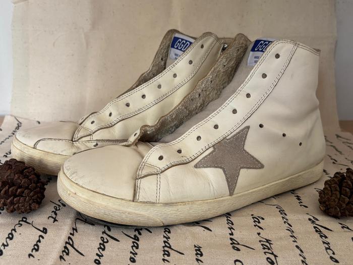 GGDB Golden Goose DELUXE BRAND ORIGINAL Francy Camo-Trim High Top Sneakers White Leather Size 43