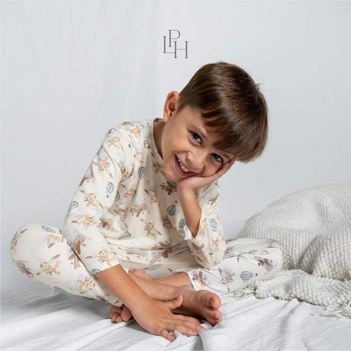 Little Palmerhaus Kids Pajamas Tencel - Piyama Tencel Anak - Air Ballons & Planes, 1-2Y