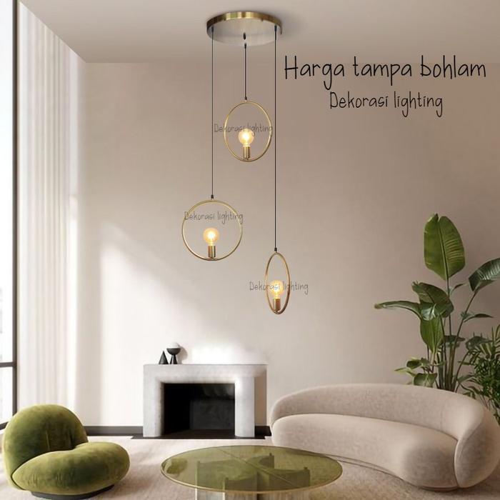 Lampu gantung void 3in1 gold 30cm 1set 3 lampu minimalis kop bulat