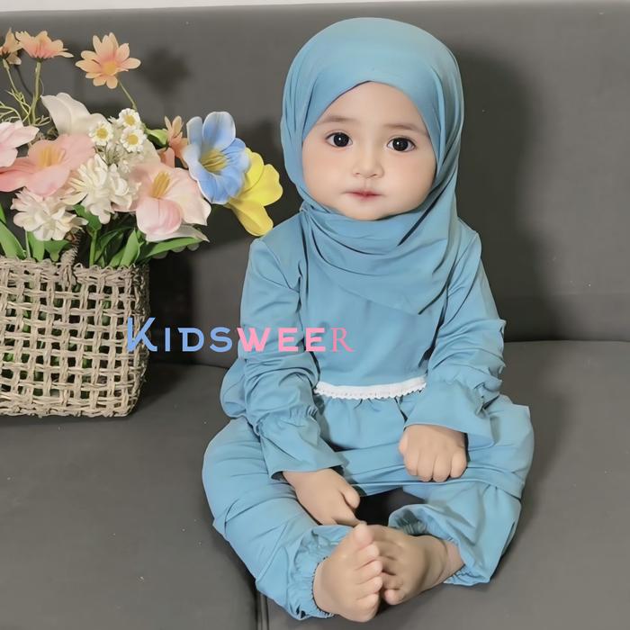 Setelan Bayi Newborn perempuan Clarabel Renda One Set Hijab Usia 0-18 Bulan Bahan Jersey Katun Atasa