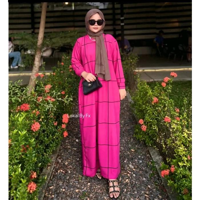 GAMIS MUSLIM LOKAL BY FX DENGAN MOTIF SALUR KOTAK TERBARU Wanita