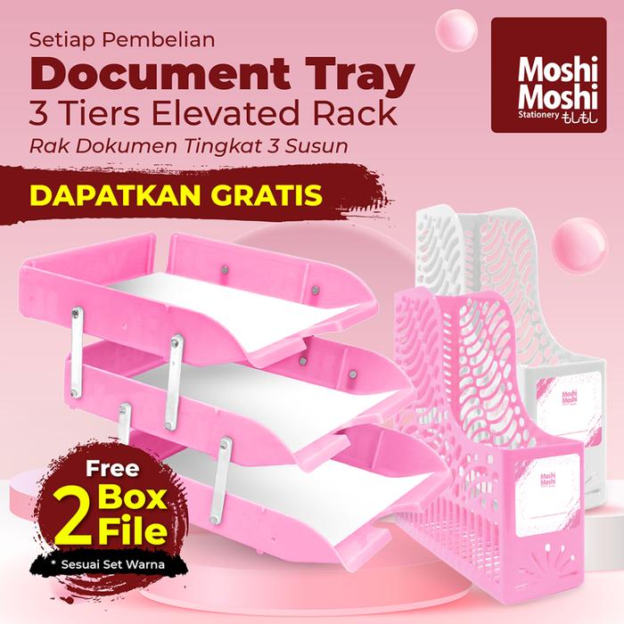 PROMO Document Tray Elevated Letter Rak Susun Kertas File Dokumen 3 Tingkat GRATIS 2 File Box Moshi