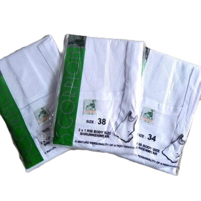 Scorpion Kaos Singlet Pria Dewasa Putih Salur Grosir 3 Pcs Original Nyaman Trendy & Elegan Size 34 3