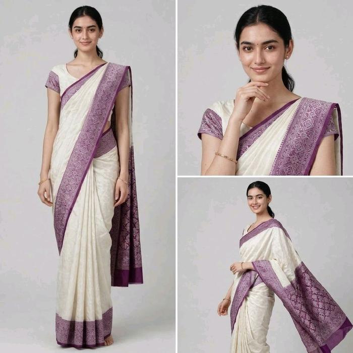 Saree india ungu putih bordir set lengkap Baca deskripi dulu