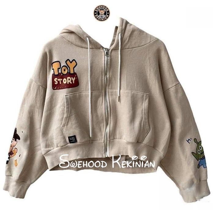 CUCI GUDANG TOY STORY ALIEN ZIPPER CROP PREMIUM Jaket Sweater Hoodie Zipper Wanita Kekinian Fashion 