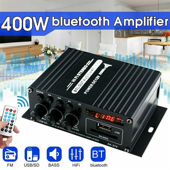 AK 370 HIFI Digital Stereo Audio Power Amplifier 2 Channel 400W 12V FM Radio Mic Car Mini Sound Ampl
