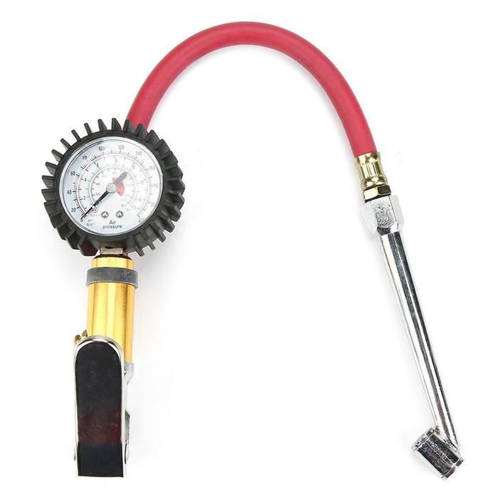 Senapan Tekanan Ban 10-220 PSI Selang Karet Skala Dial Senapan Pompa