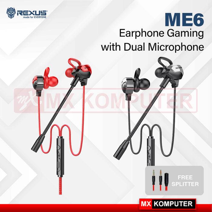Rexus ME-6 Gaming Earphone In-Ear dengan Dual Microphone Hitam
