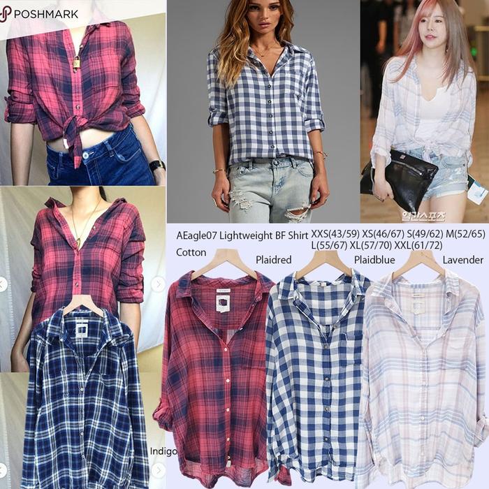 [shp] AMERICAN EAGLE 07 Lightweight Boyfriend Shirt - Baju Atasan Kemeja Kotak Kotak Lengan Panjang 