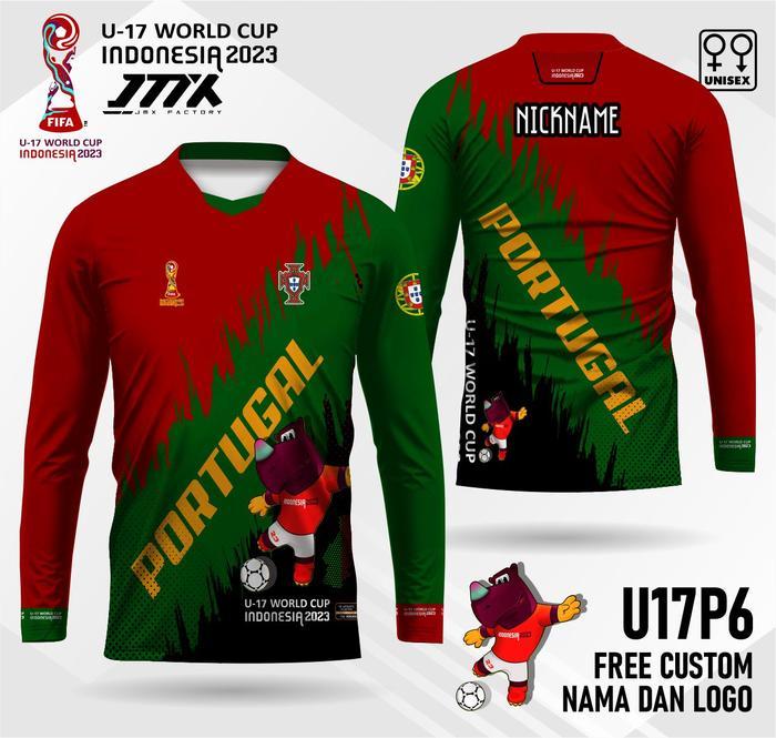 PREMIUM jersey piala dunia u17 portugal lengan panjang kaos piala dunia u17 portugal free custom na