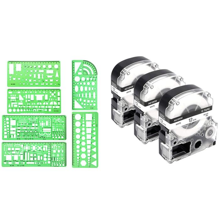 3Pcs 12Mm Label Maker Tape Label Maker For Epson/Kingjim Printer With 6Pcs Measuring Templates For O