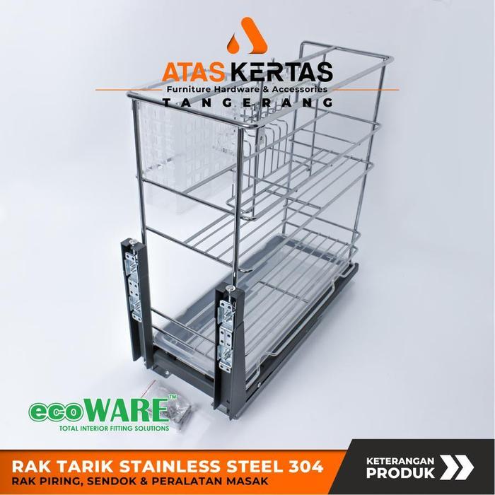 rak tarik dapur kitchen set bawah steel chrome premium untuk bumbu, sendok, pisau ecoWARE