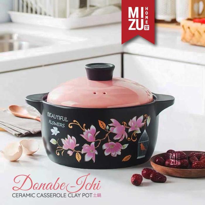 MIZU DONABE-ICHI Ceramic Casserole Claypot Panci Masak Ciakpo Sup Tim Ayam Obat Herbal Mangkok Sapo 