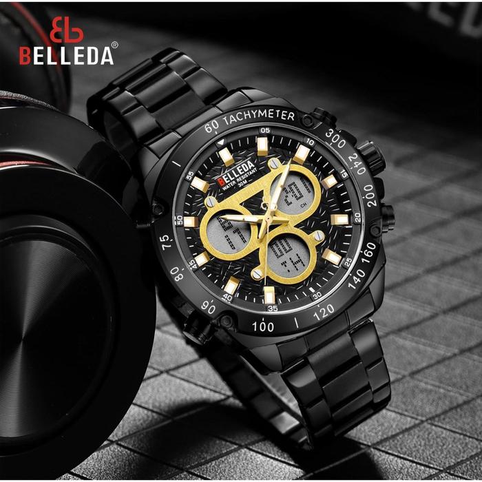 DISKON JAM TANGAN BELLEDA  jam tangan BELLEDA DUAL TIME 9259 RANTAI ANTI AIR JAM TANGAN PRIA WANITA 