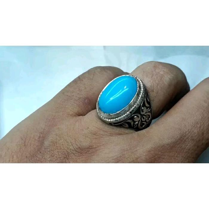 CINCIN BATU PIRUS MESIR BIRU FANCY POLOS NATURAL ALAM D 18
