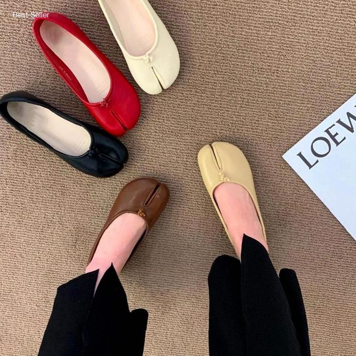 2025 Doudou Sepatu Wanita Sepatu Baru Musim Panas Split-Toed Tabi Flats Kuku Sepatu Jari Kaki Malas 