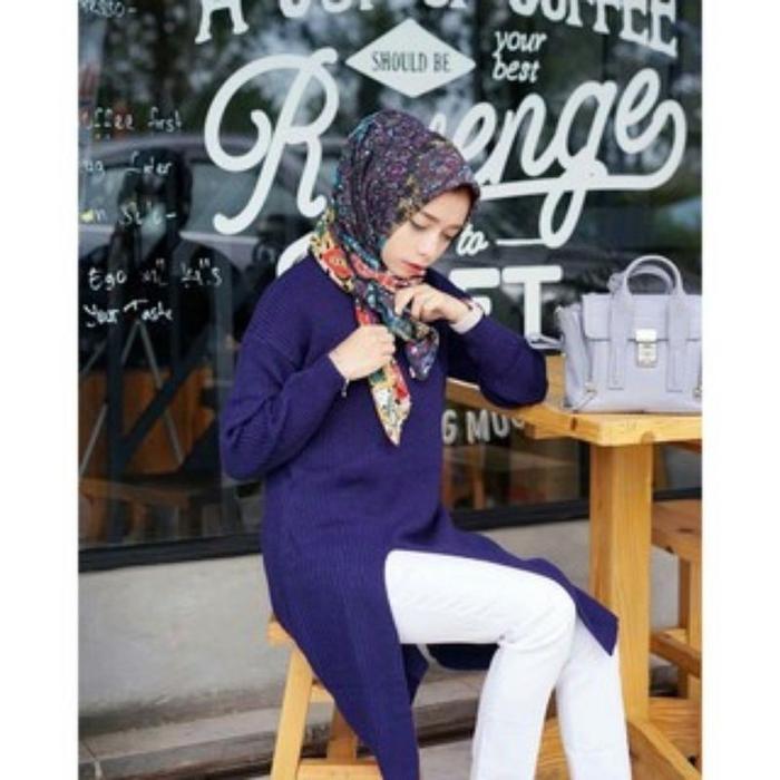 Kahfi Hr Sweater Tunik Slit Rajut Belah Pinggir Samping