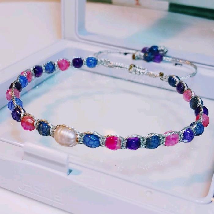 CLARANCEJEWELRY || Gelang Serut Eksklusif Batu blue sapphire.kecubung natural.pink sapphire kombinas