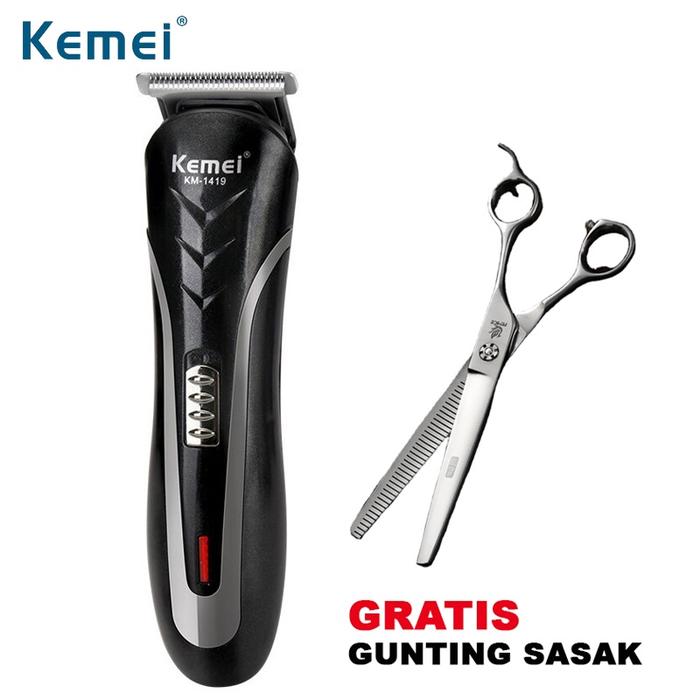 Kemei - KM-1419 Mesin Cukur Rambut Kemei Clipper 3 in 1 Alat Cukur Rambut Charger Gratis Gunting Sas