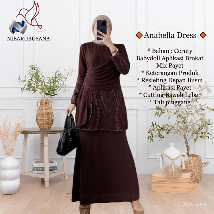 Anabela Dress Baju Gamis Brokat Mutiara Mewah Elegan Bahan Ceruty Babydoll Busana Muslim Pesta Wanit