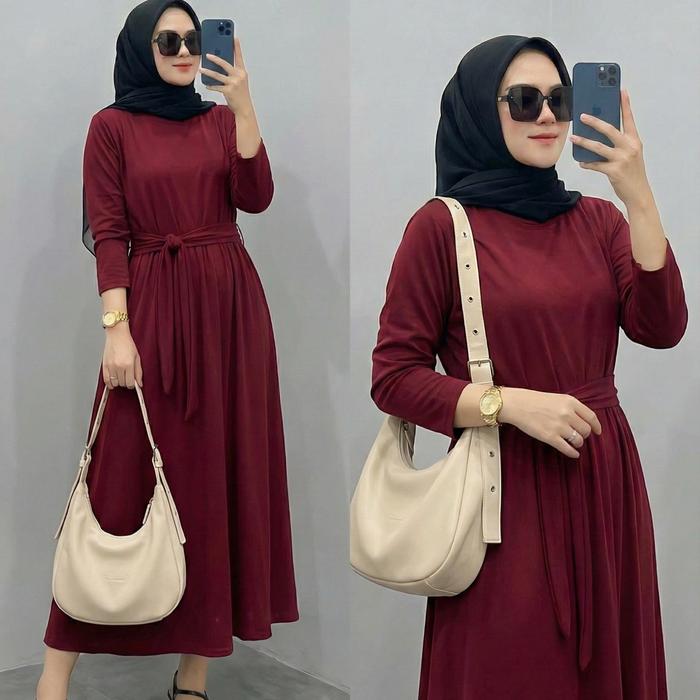 Ayana Midi Dress Rayon Premium – Dress Lengan Panjang Adem & Jatuh (Hijab Friendly)