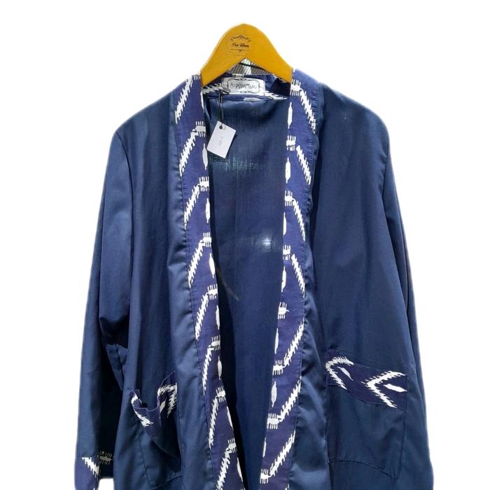 Outer Batik Puriutami warna biru dikombinasi kain katun polos biru