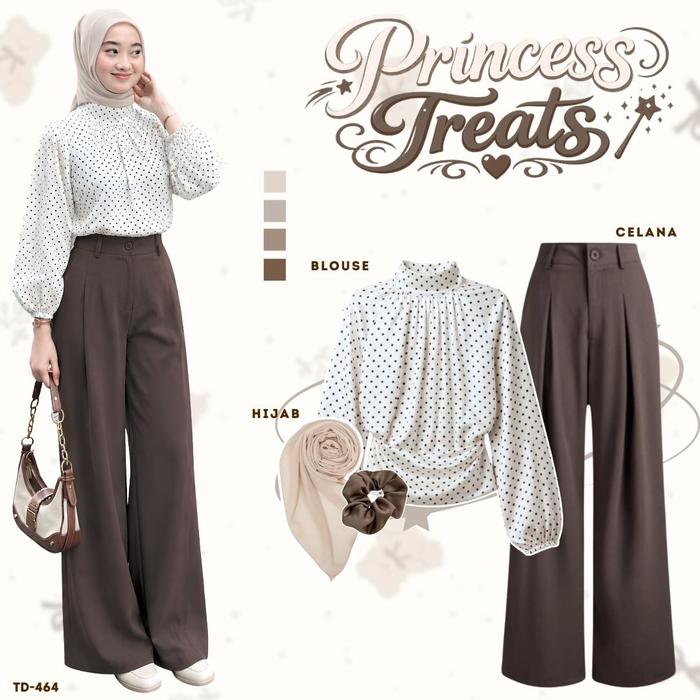 3 IN 1 Set Hijab Look Kekinian (Blouse Echa + Celana Jenni Knit + Paris Jadul) OOTD Polkadot SET TD 