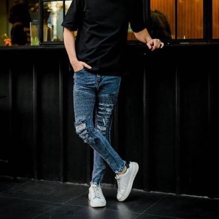 LOD.DENIM - Celana Panjang Jeans Biker Ripped Denim - B