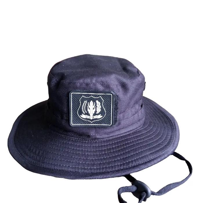 topi rimba satpam lingkar kawat warna coklat tua free patch rubber logo