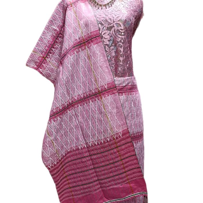Hiou Set HatiRongga Premium ~ Kain Songket Tenun Sarung dan Selendang Etnik Simalungun Pasangan Keba