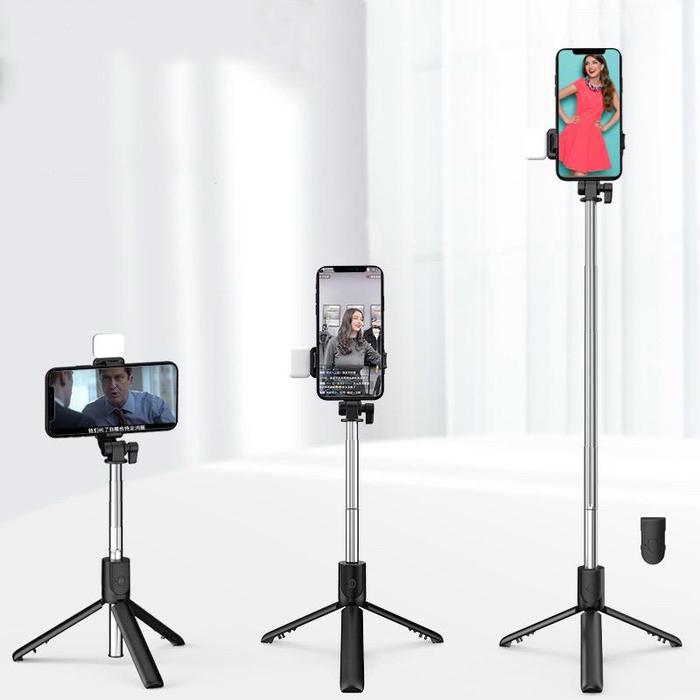 TRIPOD + TONGSIS R1S LAMPU SELFIE STICK TONGSIS BLUETOOTH SHUTTER TRIPOD HOLDER