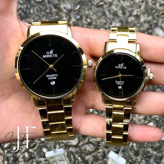 (FREE BATRAI) A70 Mirete Jam Tangan Couple Pria dan Wanita Bulat Analog Rantai Hitam Bahan Stainless