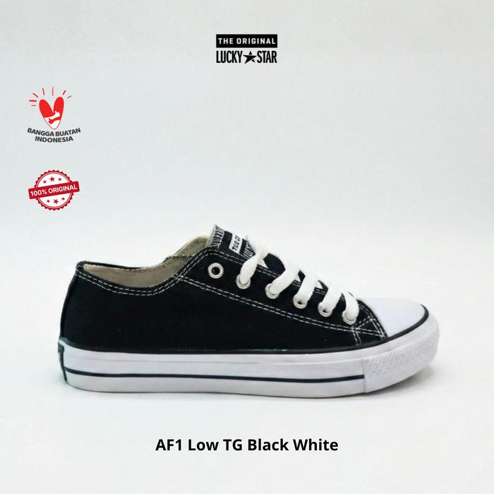 Lucky Star AF1 Low Tanggung Black White - Sepatu Sneakers Unisex Anak Sekolah Model Basic Timeless N