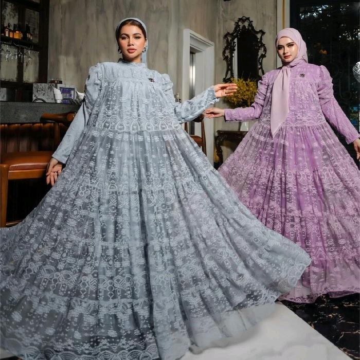 Shellasaukia Dress Mewah Broukat Double Furing Original Premium Muslim Gaun Wanita Gamis Kondangan