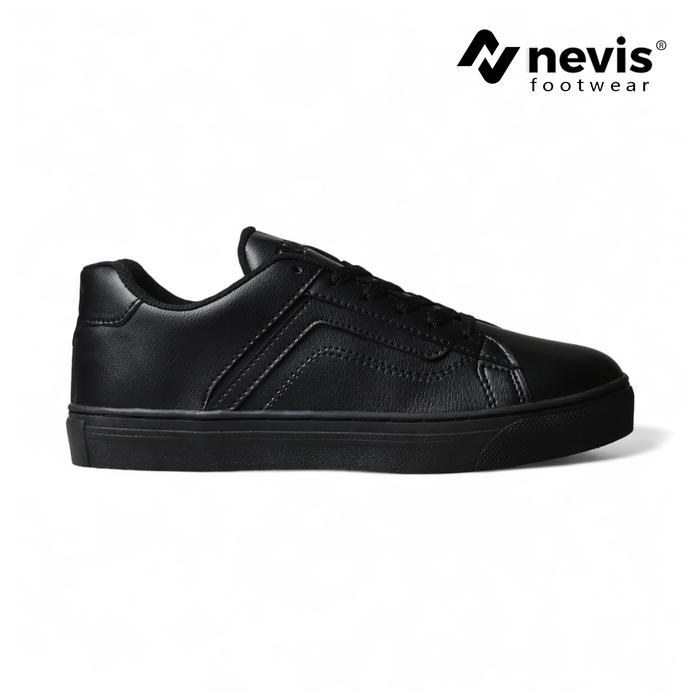 NEVIS Sepatu Casual Sneakers Sekolah Pria Wanita Orlando Shoes Snekers Full Black Hitam Polos 37-44