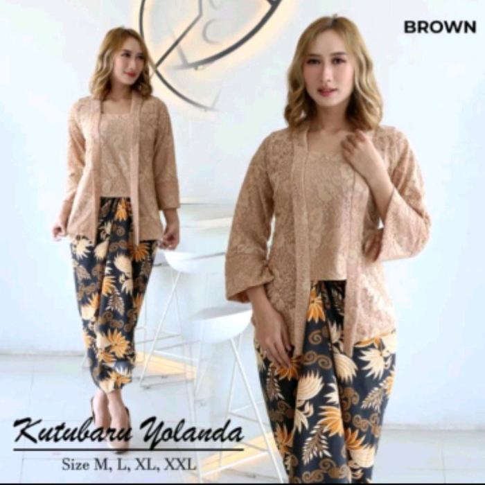 setelan kebaya kutu baru brukat modern/set rok lilit batik/kebaya kartini/ kebaya wisuda Brokat Kond