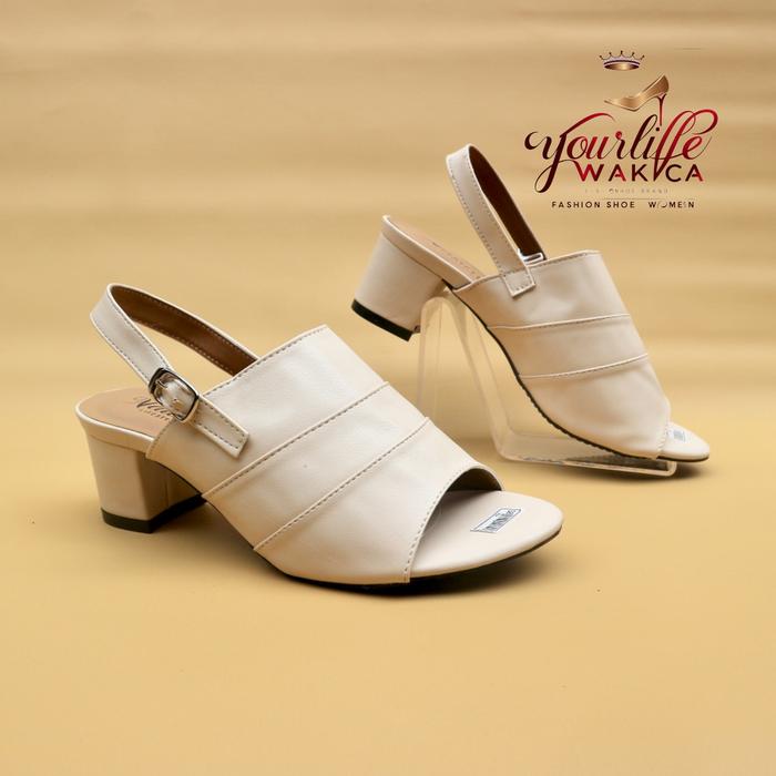 Sandal Wanita Heels Slop Pesta Pernikahan Sandal Cewek Model Tertutup Elegan Hak 7 cm
