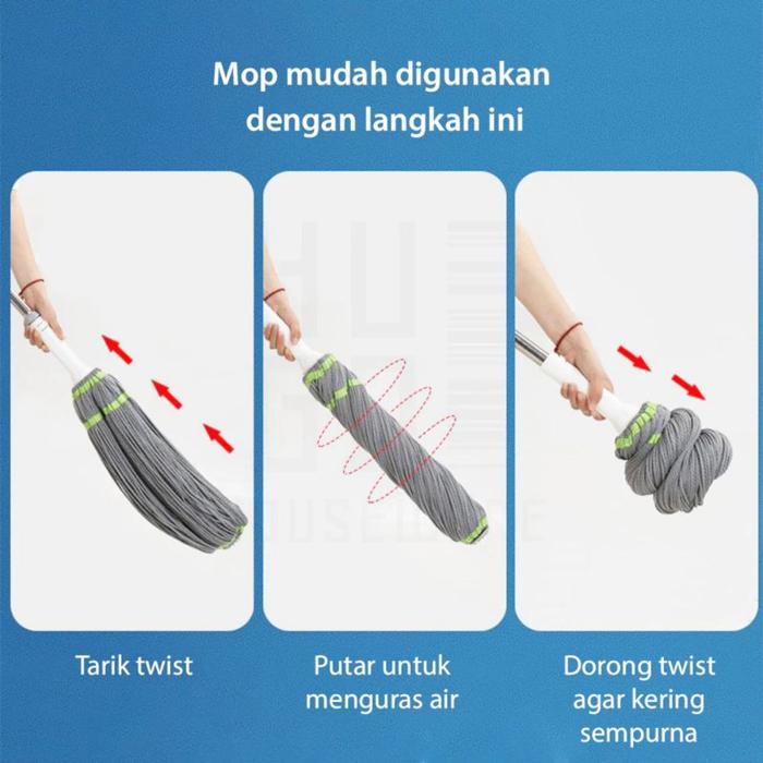 Alat Pel Lantai Putar Otomatis Daya Serap Tinggi Twist Mop Kain Microfiber Lap Pembersih Stainless