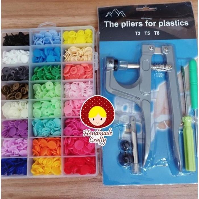Alat pasang kancing snap plastik T5,T8 + 360 set kancing snap 24 warna