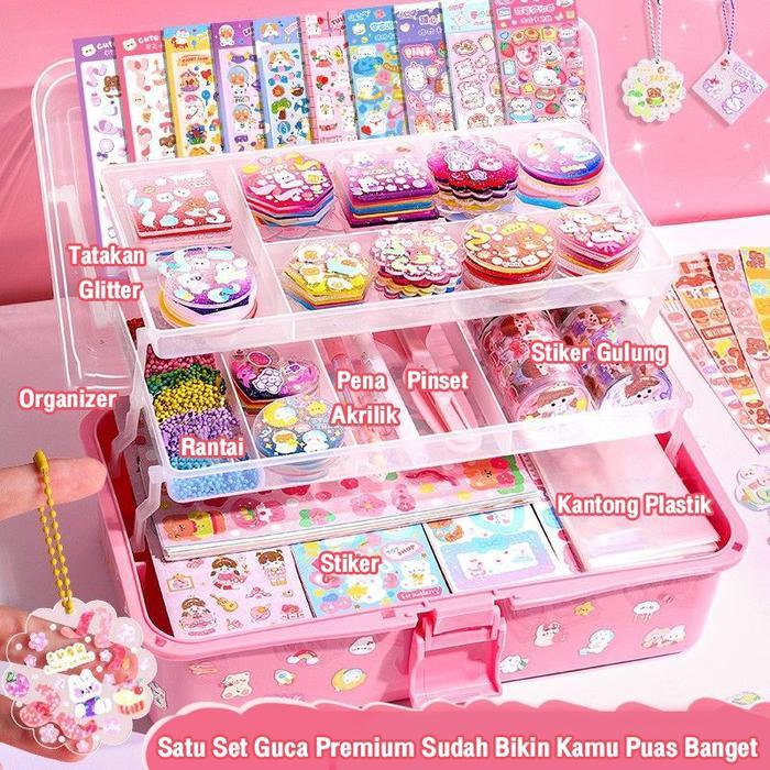 Tatajoy【Plus】1004Pcs Guka Set DIY Keychain Set Deluxe DIY Deco Lem Krim guka stiker Set Gooka Set Cr