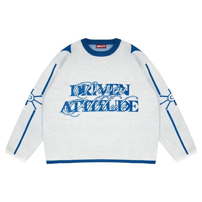GRDT - Statement Knitwear Boxy White Blue Rajut Acrylic Uni