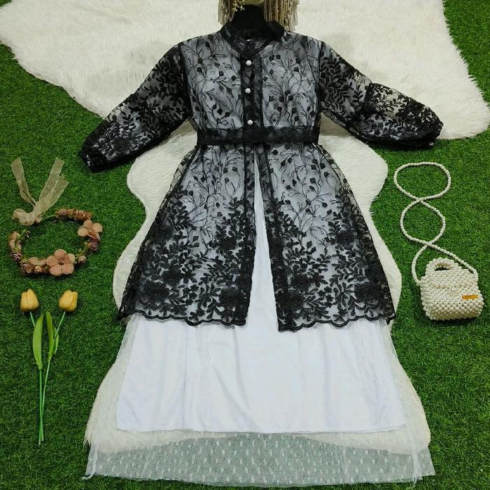 El rumi-kids Gamis Raya Brukat Tyle 2in1 Anak 2-15 Tahun Gaun Mewah Lebaran Kondangan Muslim Baju Pa