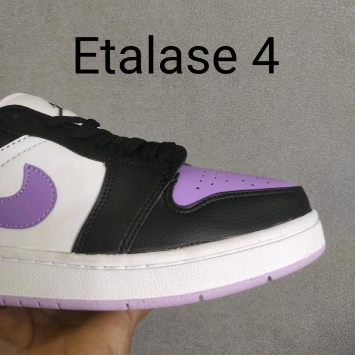 Sepatu premium Aj Low Pria Wanita Hitam putih ungu bahan kulit Etalase 4